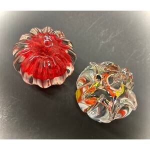 Art Glass Paperweights, Harvest Theme Confetti and Crimson, VTG Japan Lot of 2